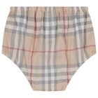 Baby Girls Beige Check Dress Set, 1, hi-res
