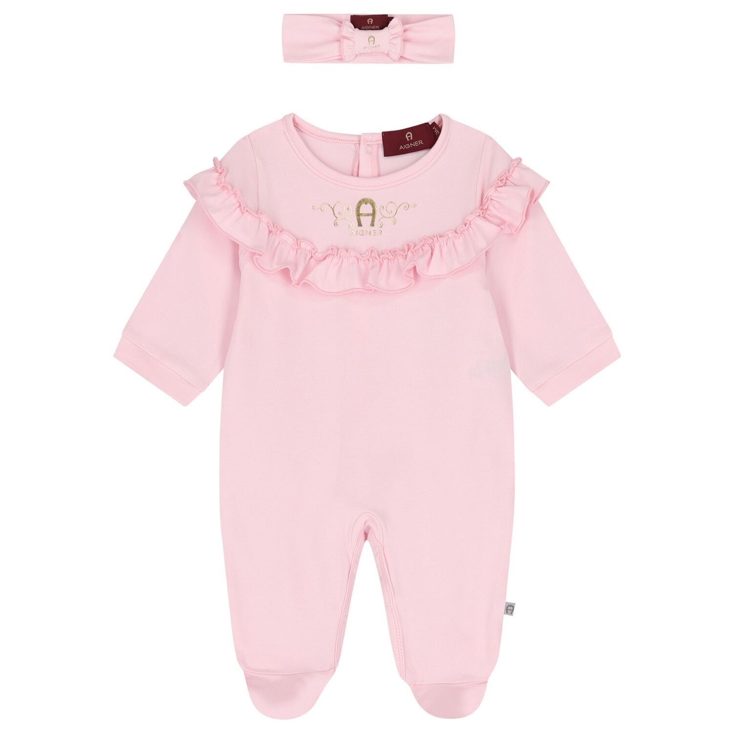 Baby Girls Pink & Gold Logo Babygrow Gift Set, 2, hi-res