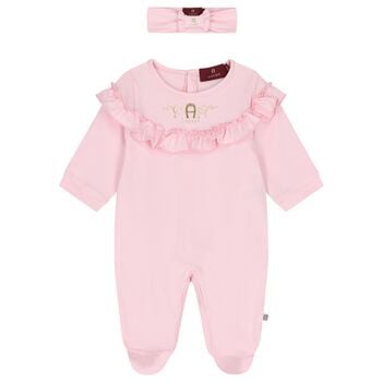 Baby Girls Pink & Gold Logo Babygrow Gift Set
