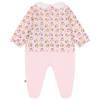 Baby Girls Pink Teddy Bear Logo Babygrow