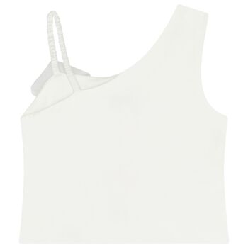 Girls White Rose Applique Top