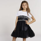 Girls White & Black Logo Dress, 2, hi-res