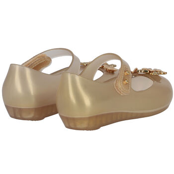 Younger Girls Gold Flower Jelly Shoes