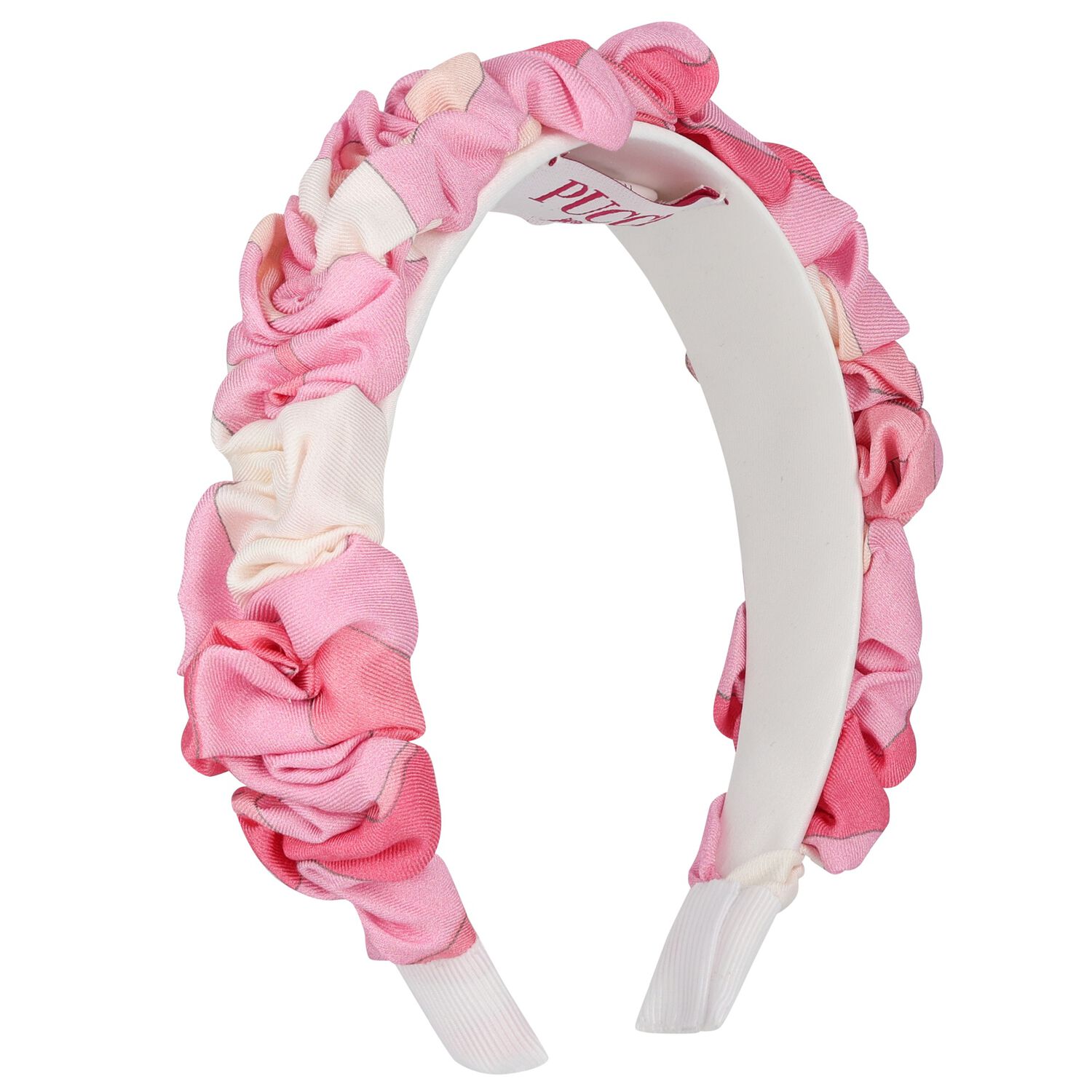 Girls Pink Ruffled Iride Print Headband, 1, hi-res