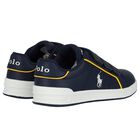 Boys Navy Blue Logo Trainers, 1, hi-res