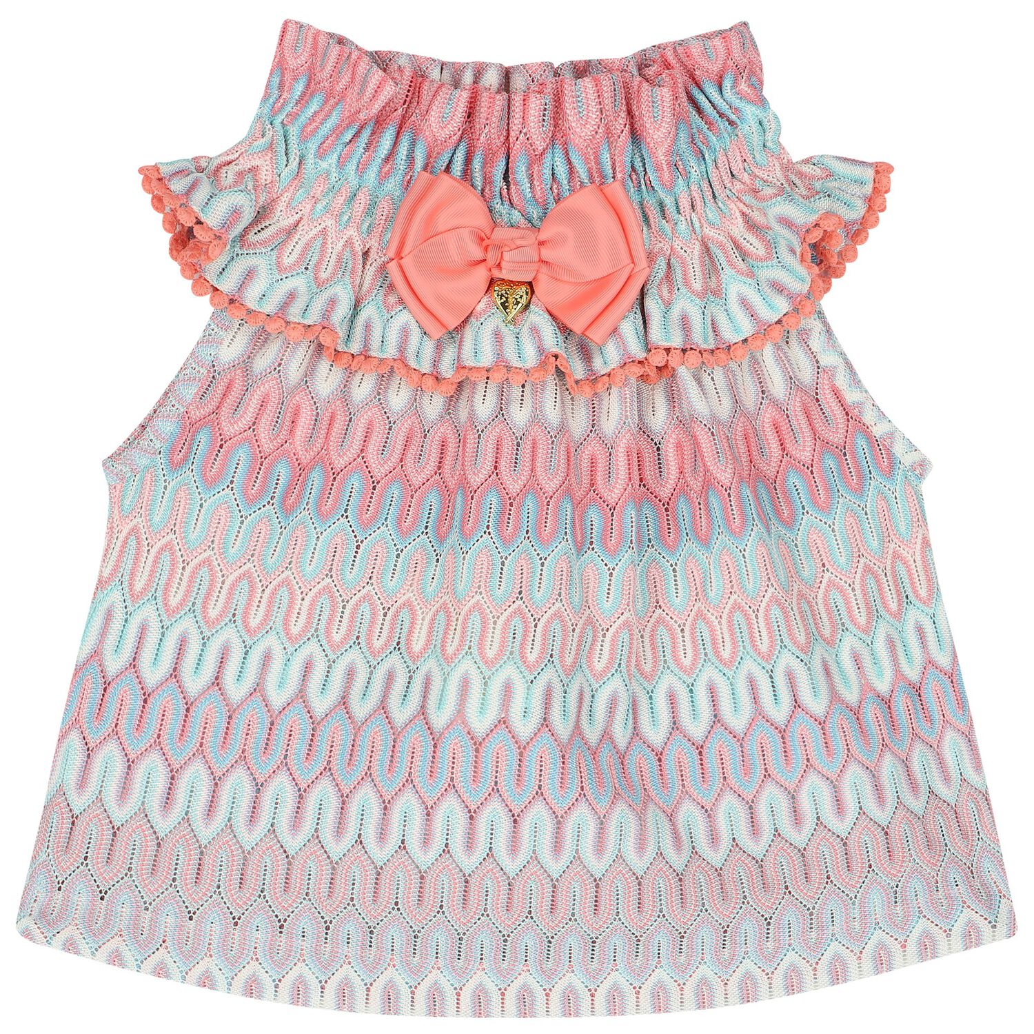 Girls Pink & Blue Crochet Knitted Top, 1, hi-res