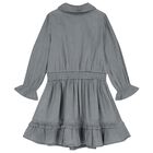 Girls Shimmery Grey Ruffled Dress , 1, hi-res