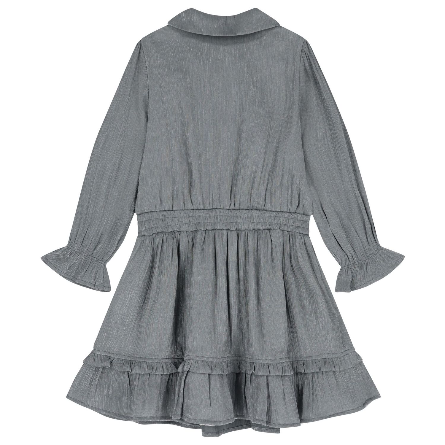 Girls Shimmery Grey Ruffled Dress , 1, hi-res image number null