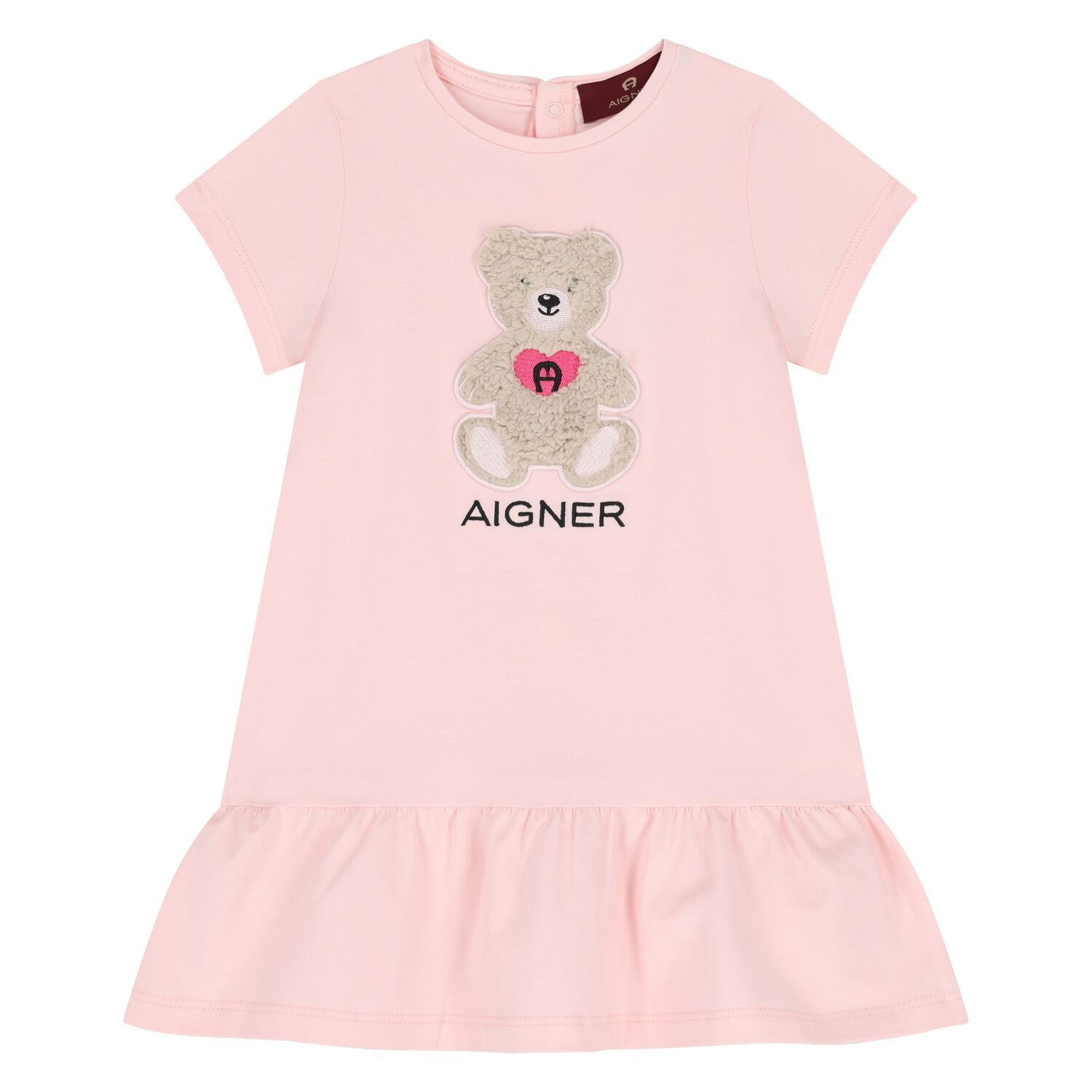 Younger Girls Pink Teddy Bear Logo Dress, 3, hi-res