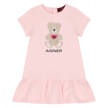 Younger Girls Pink Teddy Bear Logo Dress