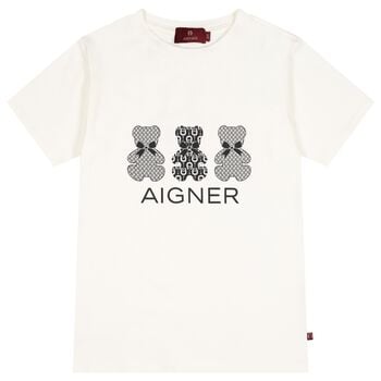 Girls Ivory Teddy Bear Logo T-Shirt