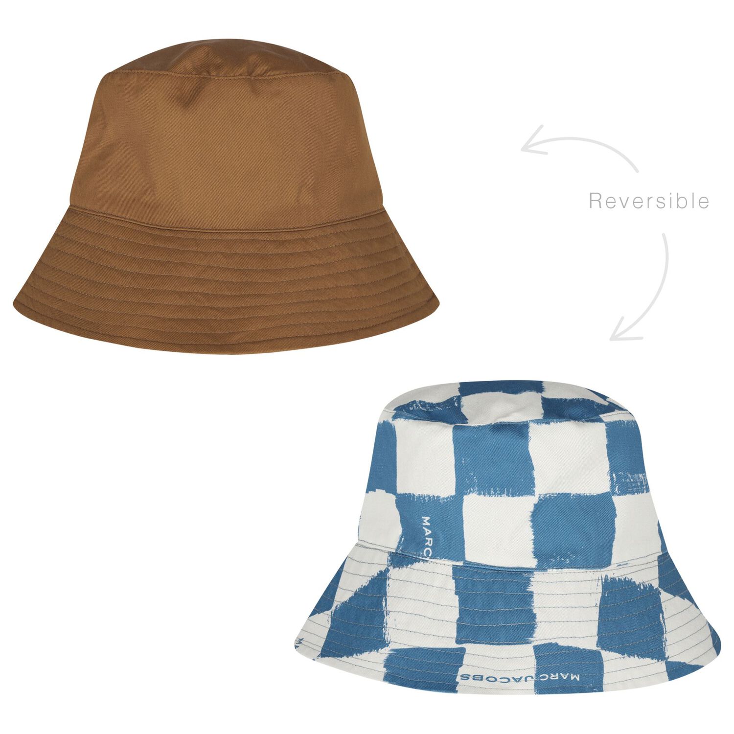 Boys Blue Check & Beige Reversible Hat, 1, hi-res