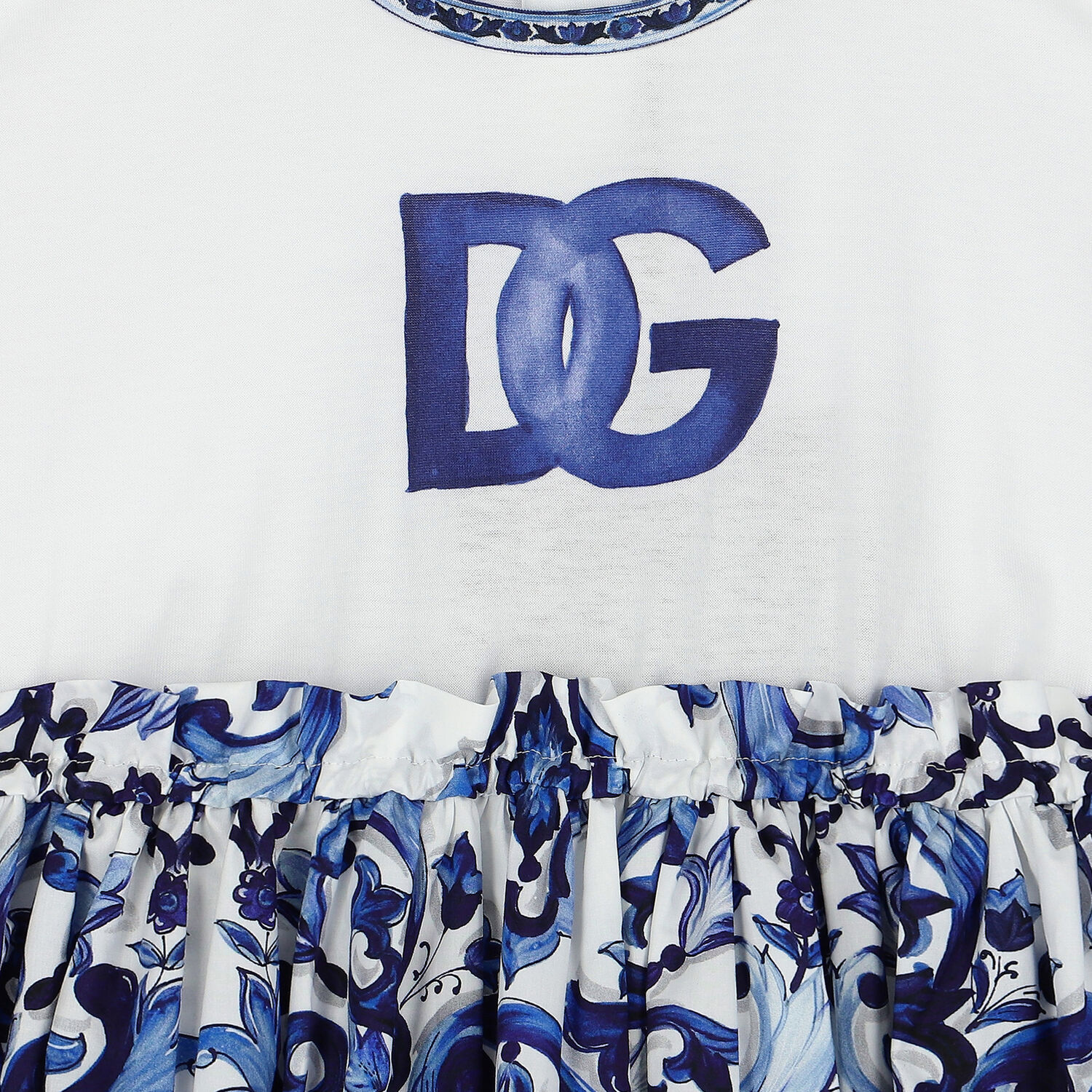 Girls Blue & White Majolica Dress, 1, hi-res image number null