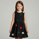 Girls Black Rose Satin Dress, 2, hi-res