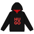 Boys Black Logo Hooded Top, 1, hi-res