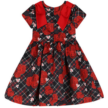 Girls Navy Blue & Red Tartan Dress