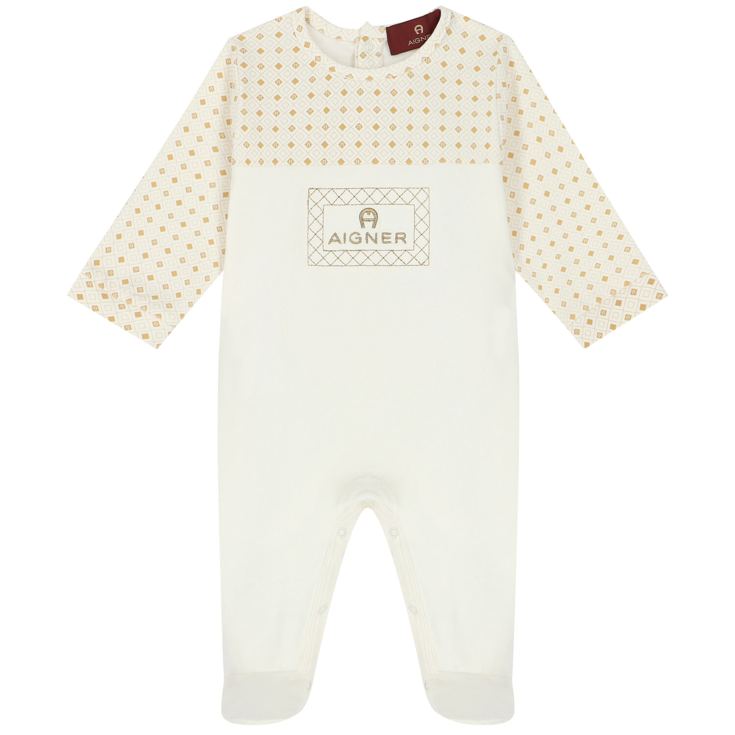 Ivory & Gold Logo Babygrow & Hat Set, 3, hi-res image number null