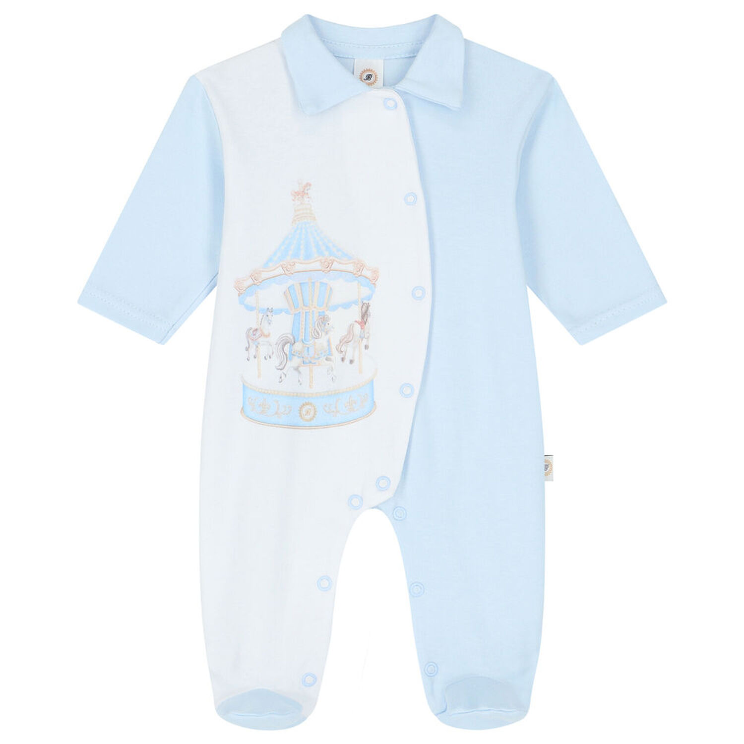 Baby Boys White & Blue Carousel Babygrow, 2, hi-res