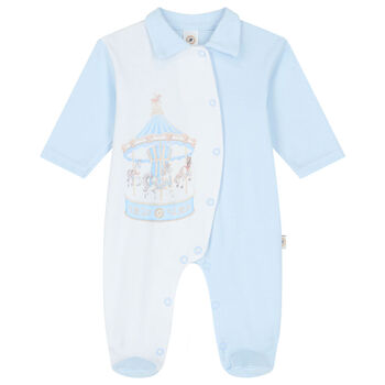 Baby Boys White & Blue Carousel Babygrow