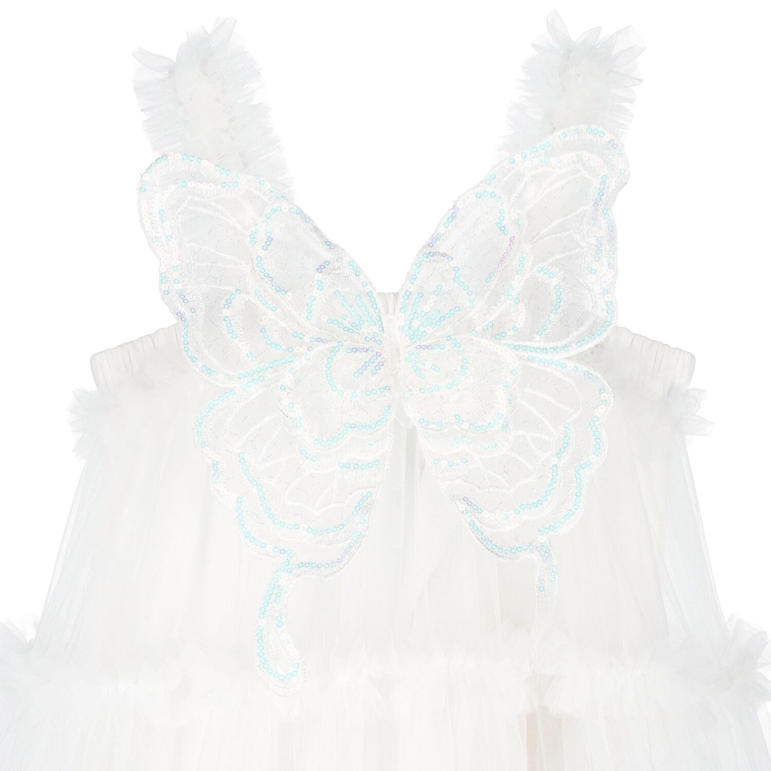 Girls Ivory Butterfly Tulle Dress, 2, hi-res