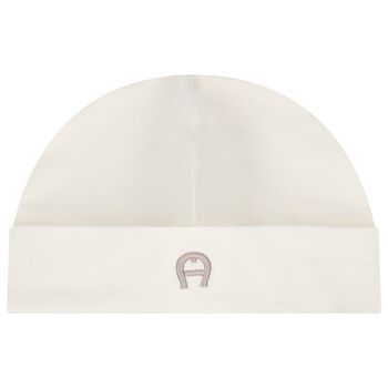 Ivory Embroidered Logo Baby Hat