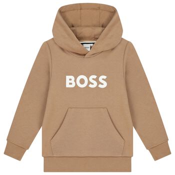 Boys Beige Logo Hooded Top