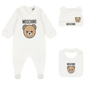White Teddy Bear Logo Babygrow Gift Set