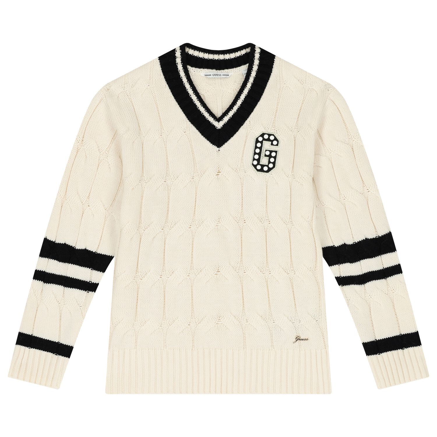 كنزة بنات منسوجة بالشعار باللون العاجي, 1, hi-res