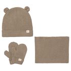 Younger Beige Knitted 3 Piece Hat Set, 1, hi-res