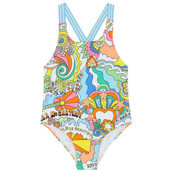 Girls Multi-Colored Logo Swimsuit