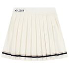 Girls Ivory Logo Knitted & Pleated Skirt , 1, hi-res