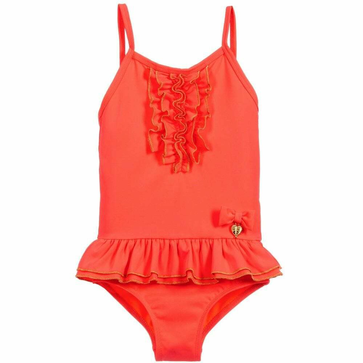 Girls Black Ruffle Swimsuit, 1, hi-res