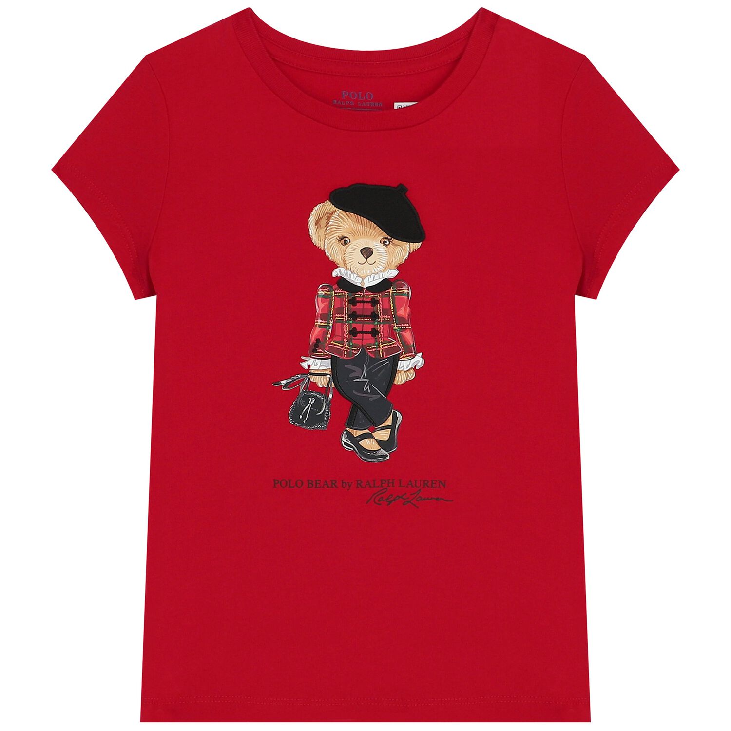 تيشيرت بنات بشعار الدب باللون الأحمر, 1, hi-res