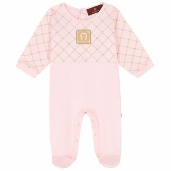 Baby Girls Pink & Gold Logo Babygrow
