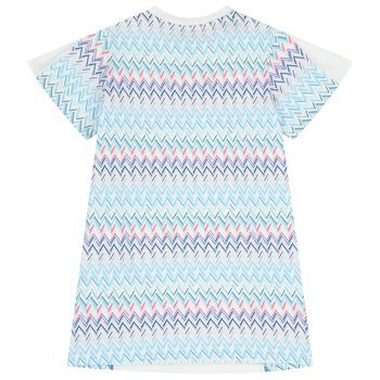 Girls White & Blue Zigzag Dress