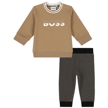 Baby Boys Beige & Black Logo Tracksuit