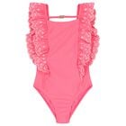Girls Pink Broderie Anglaise Swimsuit, 1, hi-res