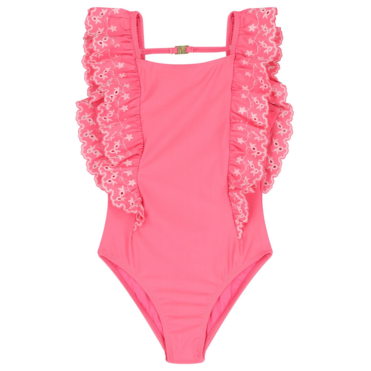 Girls Pink Broderie Anglaise Swimsuit, 1, hi-res