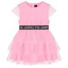 Girls Pink Logo Tulle Dress, 1, hi-res