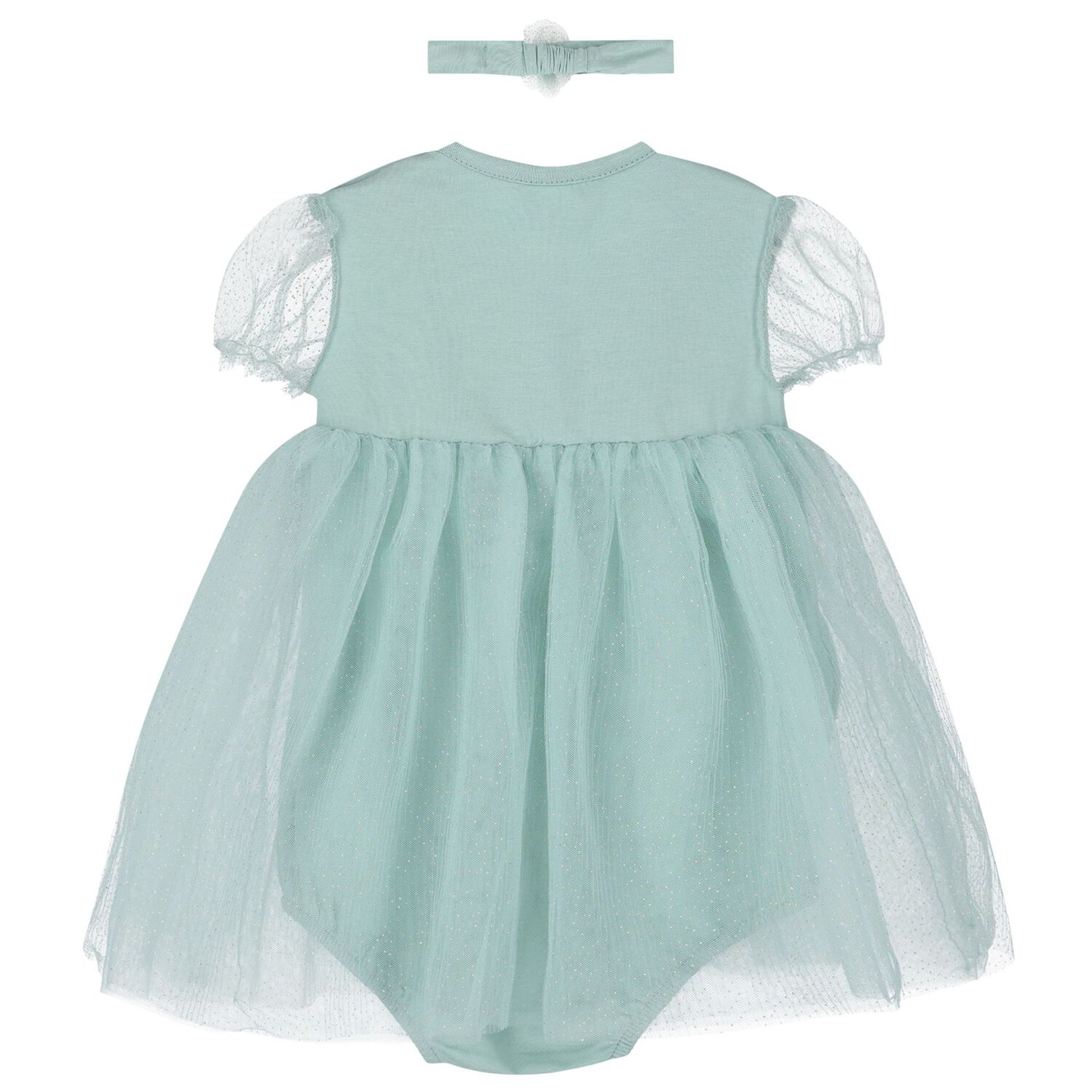 طقم فستان بودي سوت باللون الأخضر للبنات  , 1, hi-res