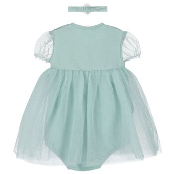 طقم فستان بودي سوت باللون الأخضر للبنات  