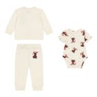Ivory Teddy Bear Logo Baby Tracksuit Set, 1, hi-res