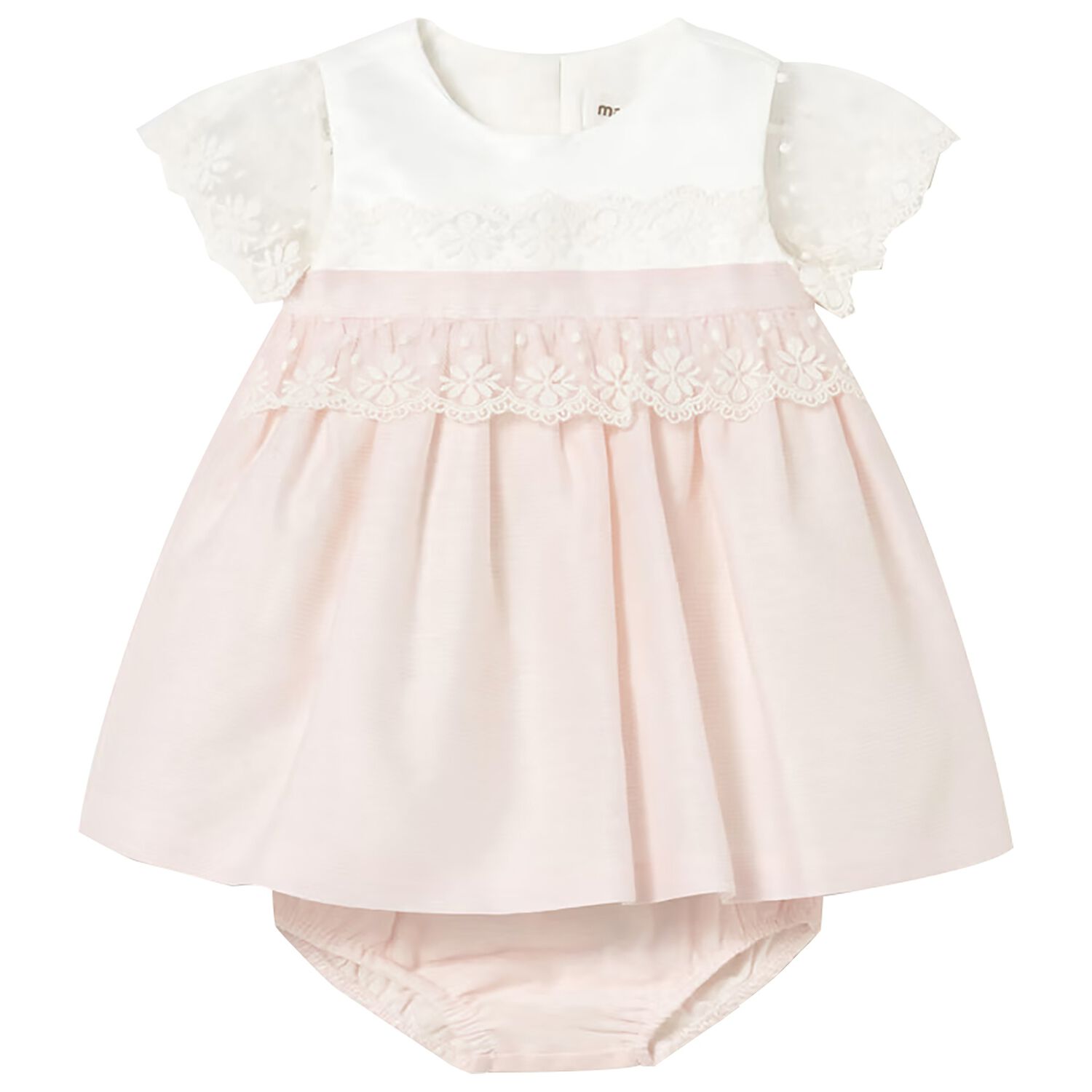 Baby Girls White & Pink Lace Dress Set, 2, hi-res