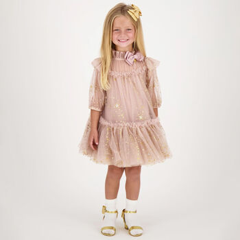 Girls Pink Star Tulle Dress
