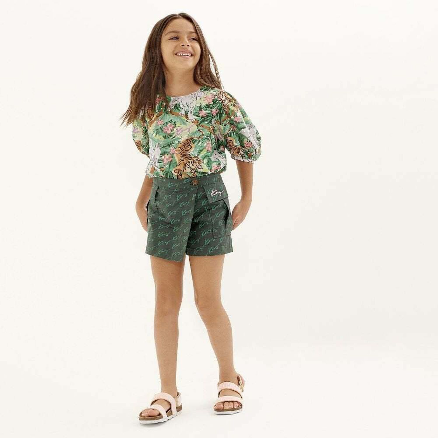 Girls Pink Logo Sandals, 1, hi-res