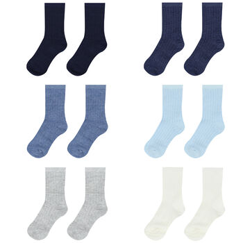 Baby Boys Blue & White Socks (6 Pack)
