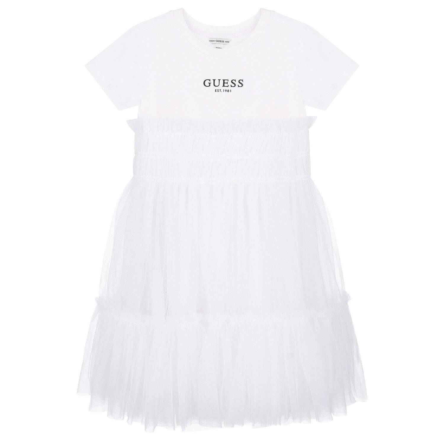 Girls White Logo Tulle Dress, 1, hi-res image number null