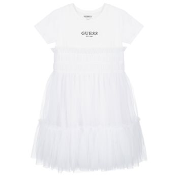 Girls White Logo Tulle Dress