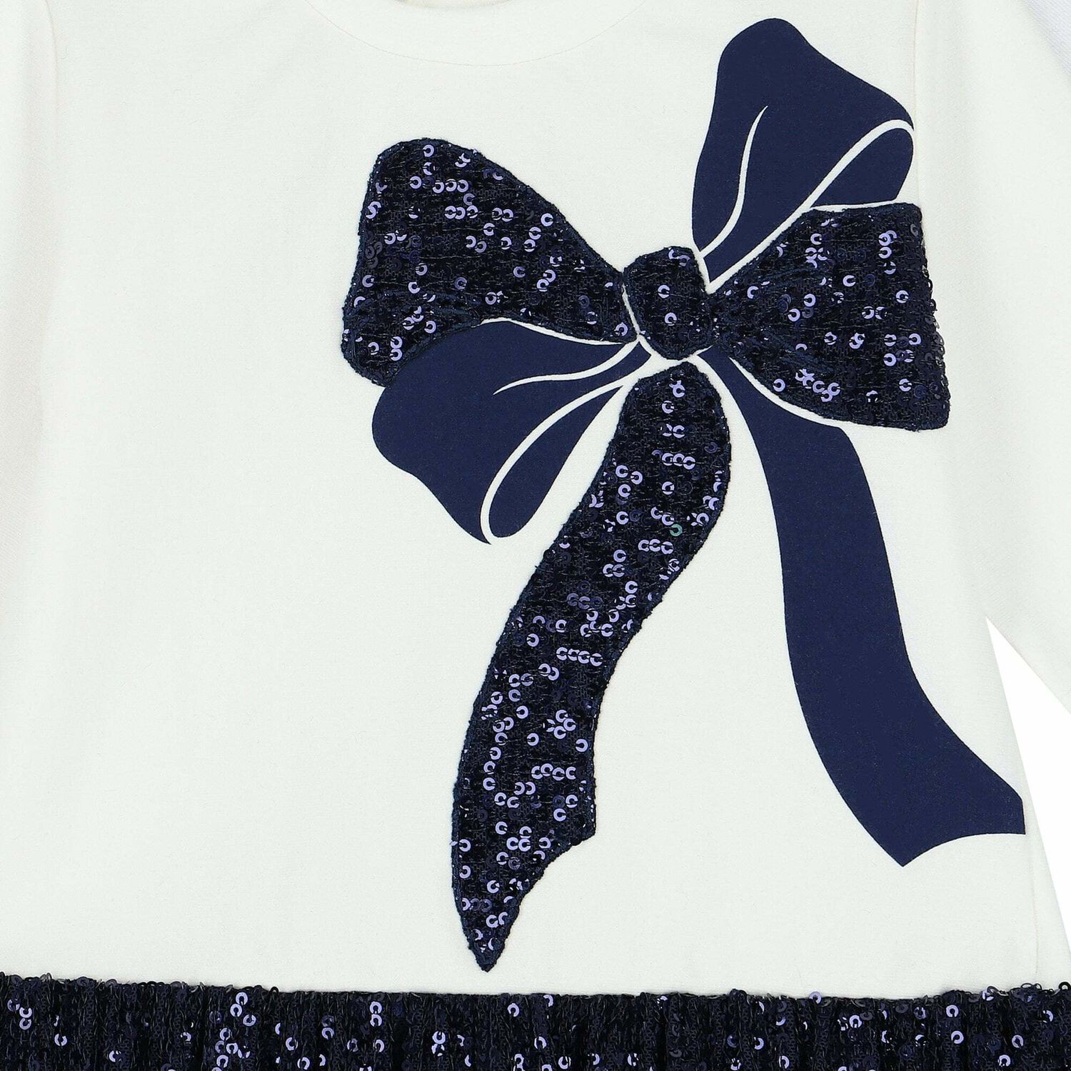 Girls Ivory & Navy Blue Sequin Dress, 1, hi-res