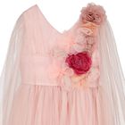 Girls Pink 3D Flower Tulle Cape Dress, 1, hi-res